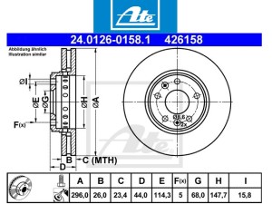 Tarcze hamulcowe ATE 24.0126-0158.1 Laguna III Megane III Scenic III